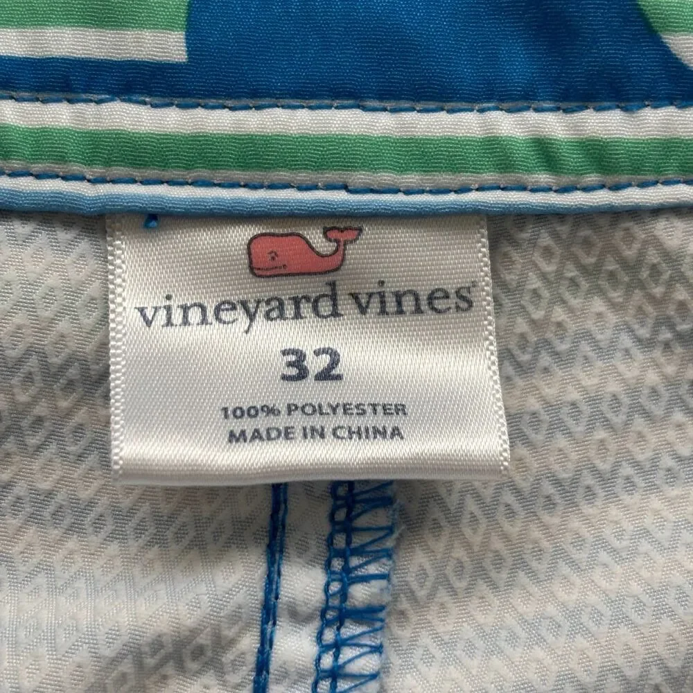 Vineyard Vines Swim Trunks Men's Size 32 Blue Striped Whale Pockets Drawstring
